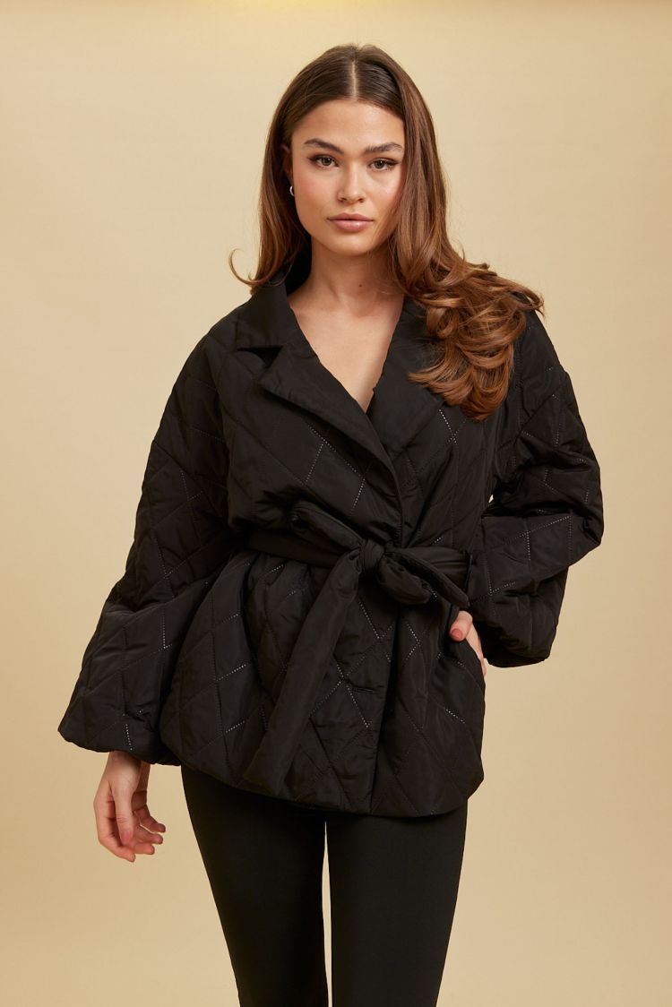 Rut & Circle  Faye short quilted jacket Zwart