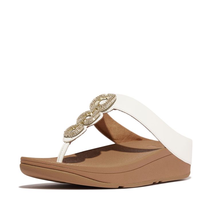 Fitflop  FINO CRYSTAL-CHAIN LEATHER TOE-POST Wit